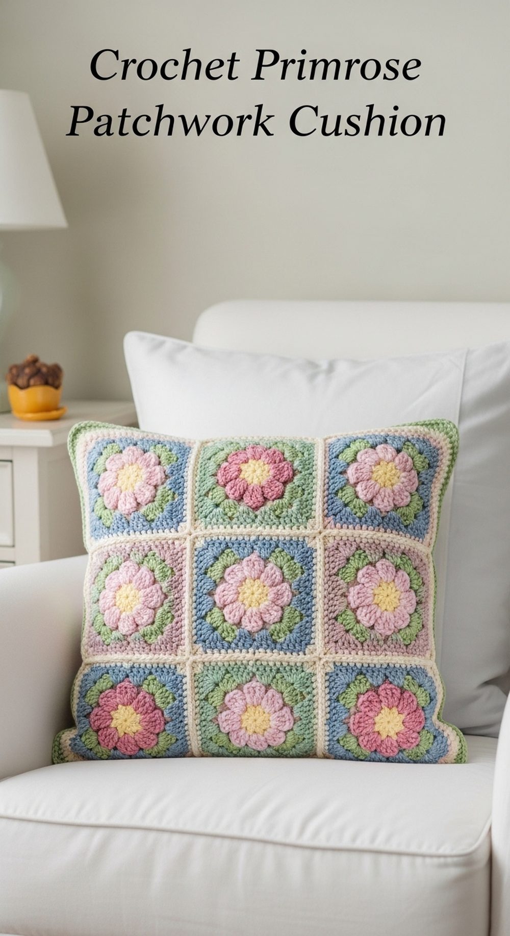 Crochet Primrose Patchwork Cushion