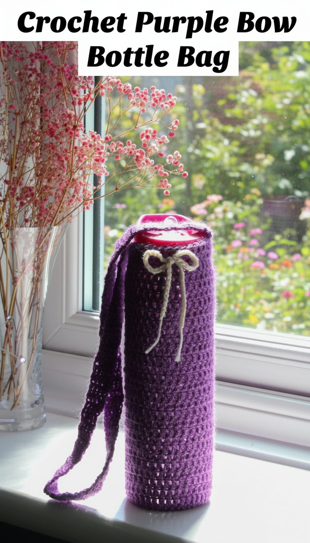 Crochet Purple Bow Bottle Bag