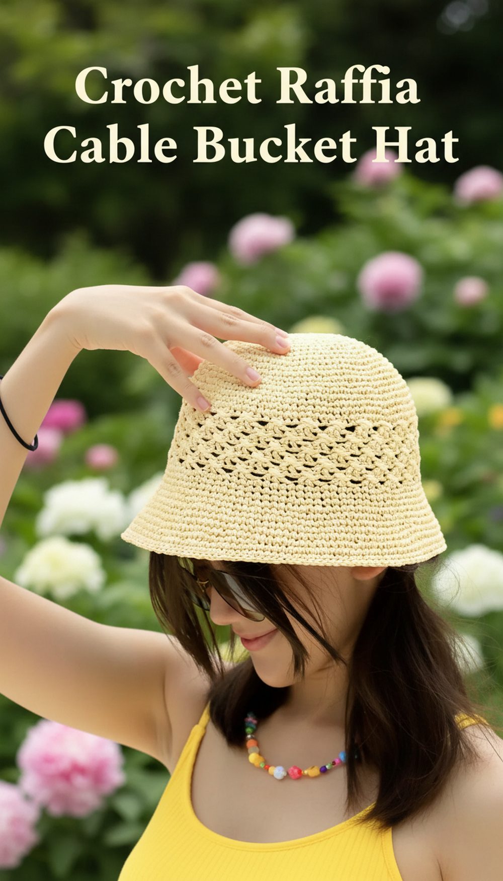 Crochet Raffia Cable Bucket Hat