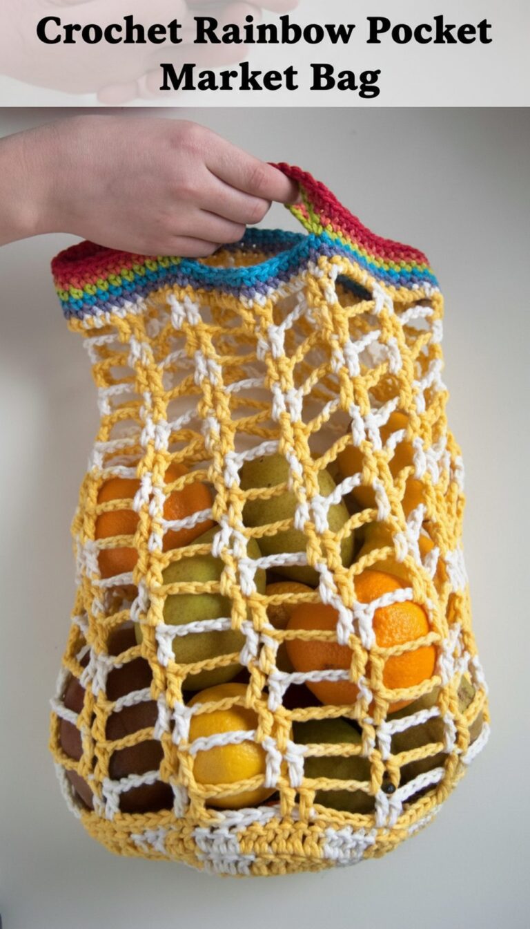 Crochet Rainbow Pocket Market Bag