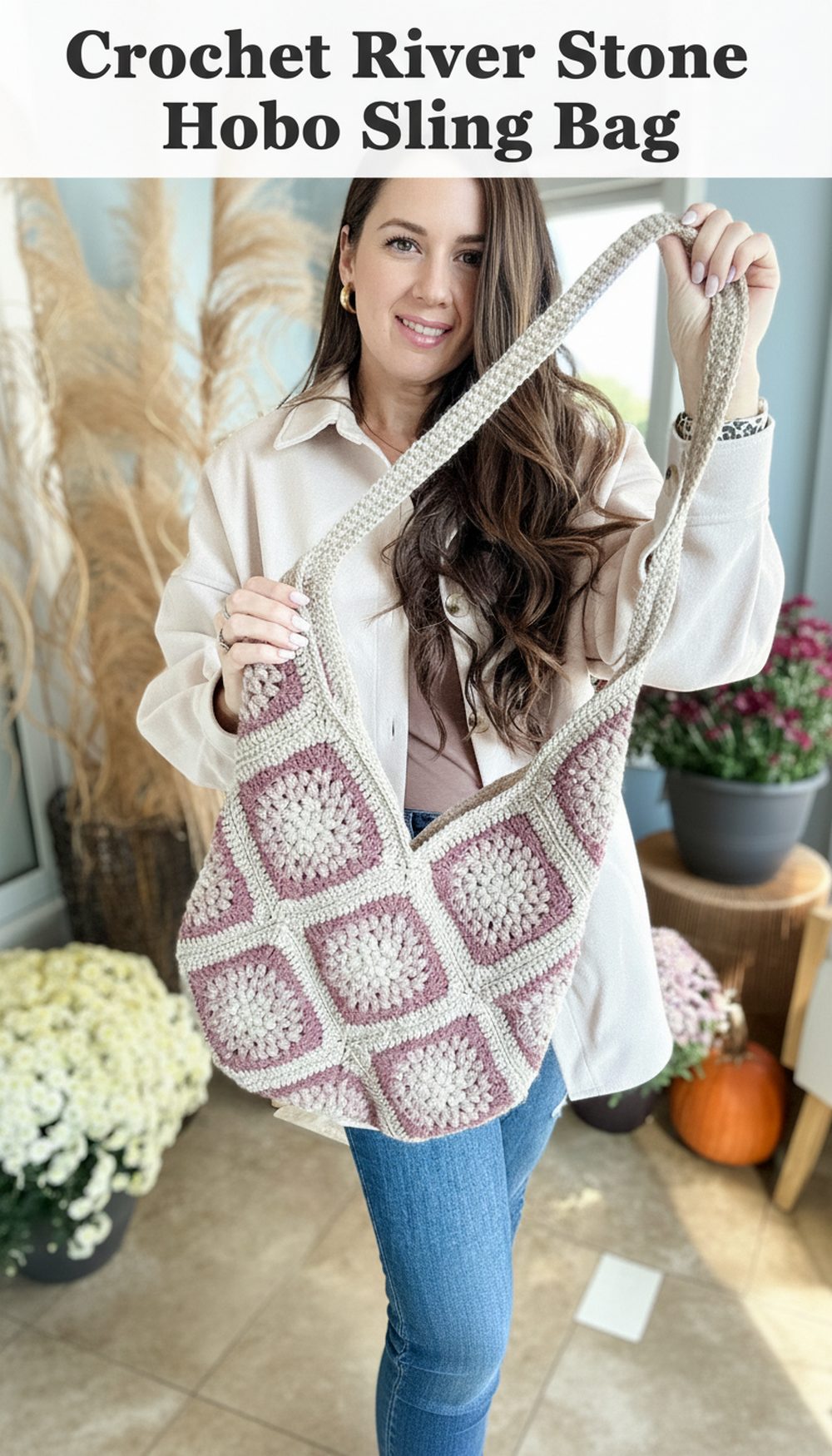 Crochet River Stone Hobo Sling Bag