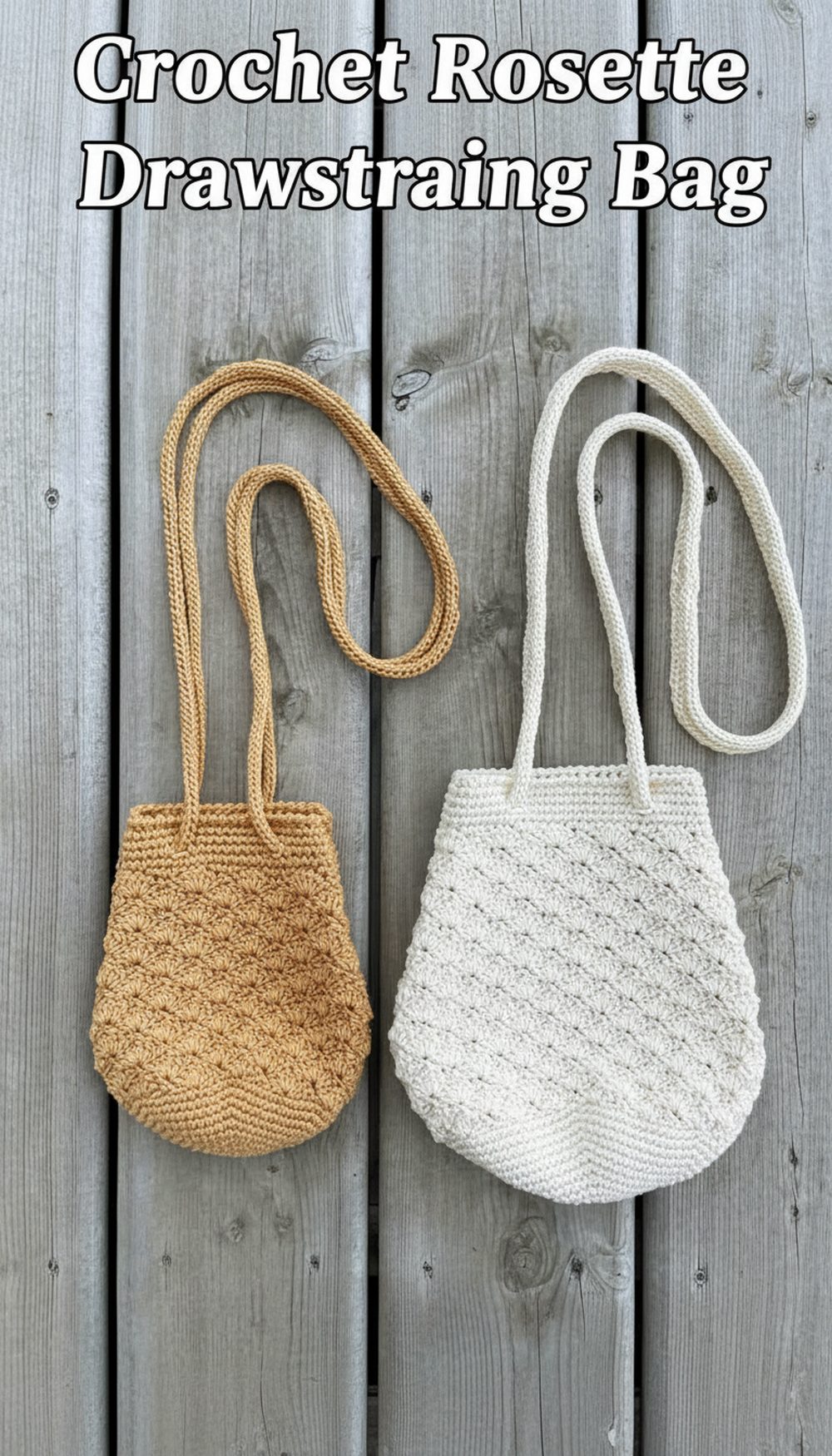 Crochet Rosette Drawstring Bag