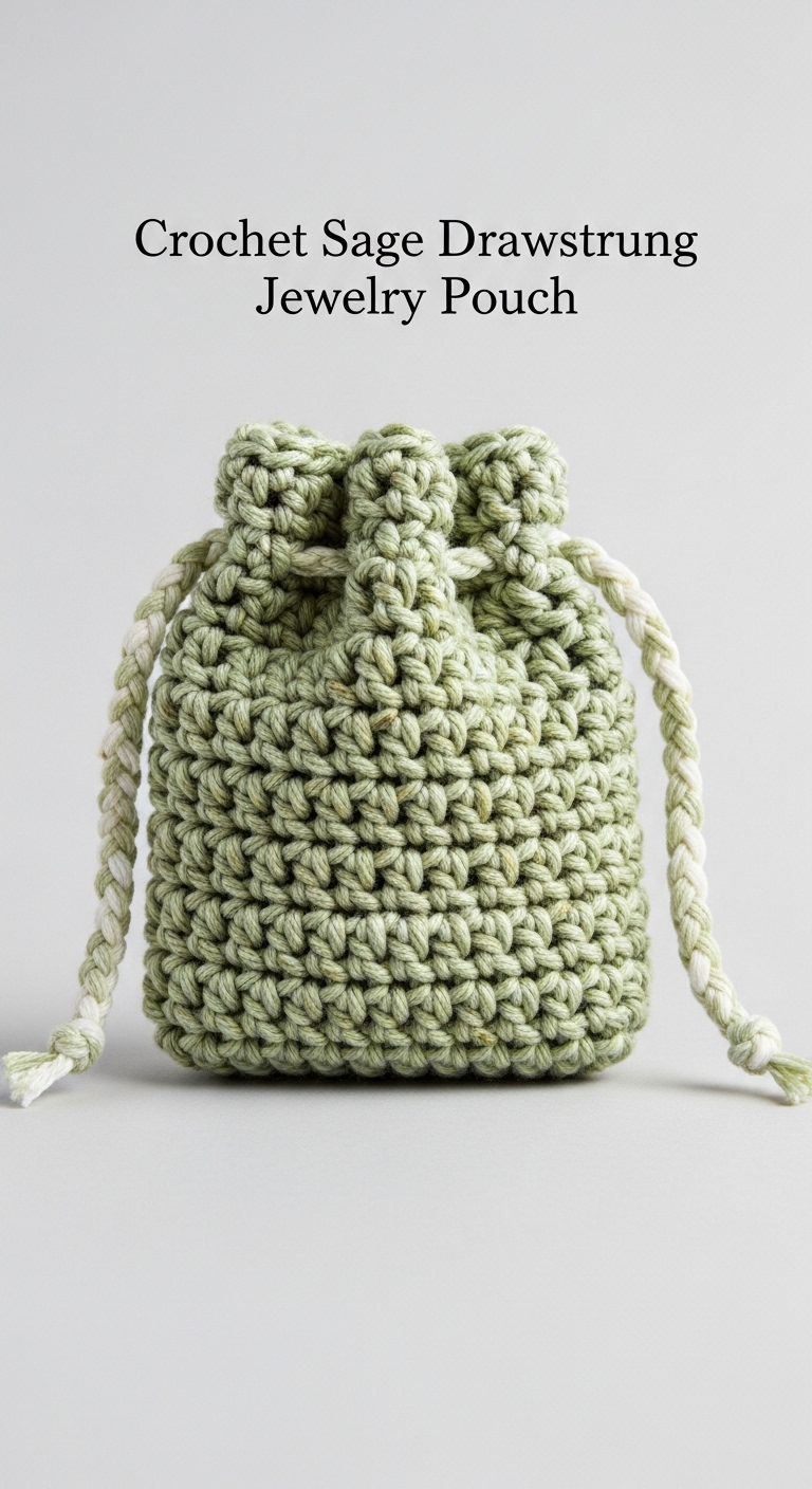 Crochet Sage Drawstring Jewelry Pouch