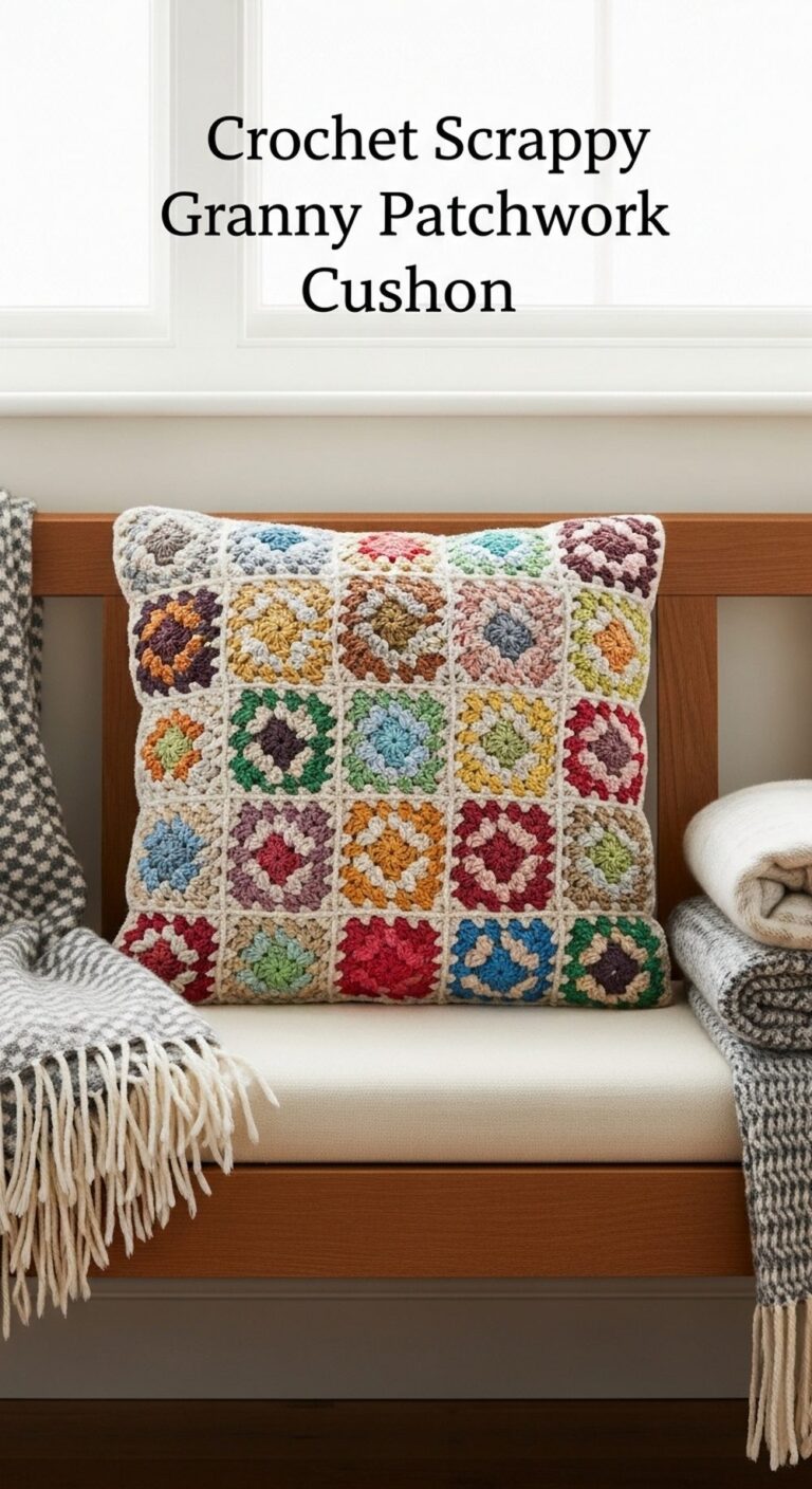 Crochet Scrappy Granny Patchwork Cushion