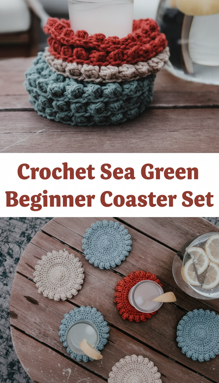 Crochet Sea Green Beginner Coaster Set