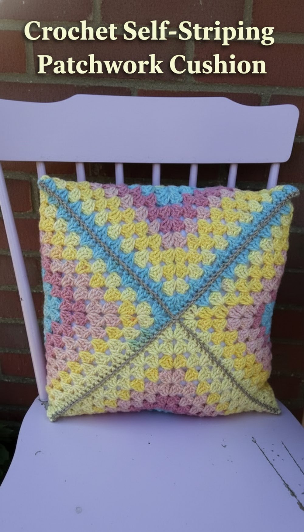 Crochet Self-Striping Patchwork Cushion