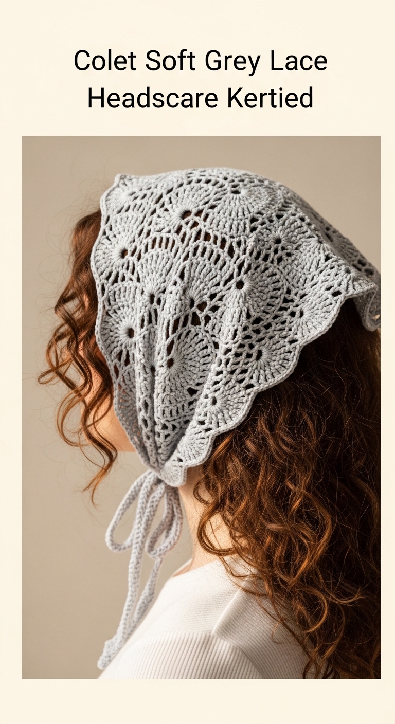 Crochet Soft Gray Lacy Headscarf Kerchief