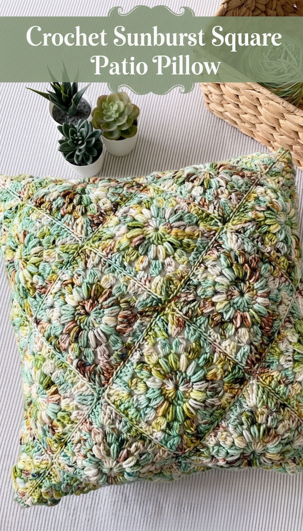 Crochet Sunburst Square Patio Pillow