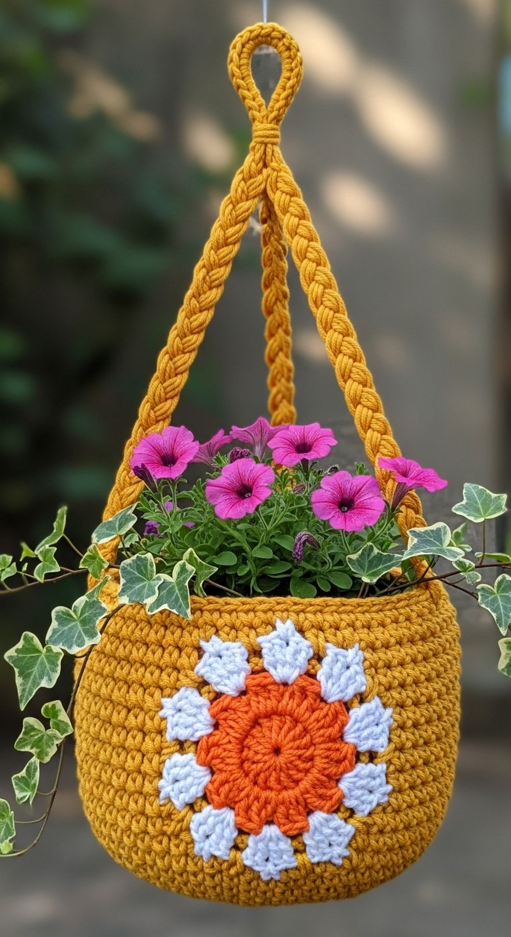 Crochet Sunny Hanging Basket Cover