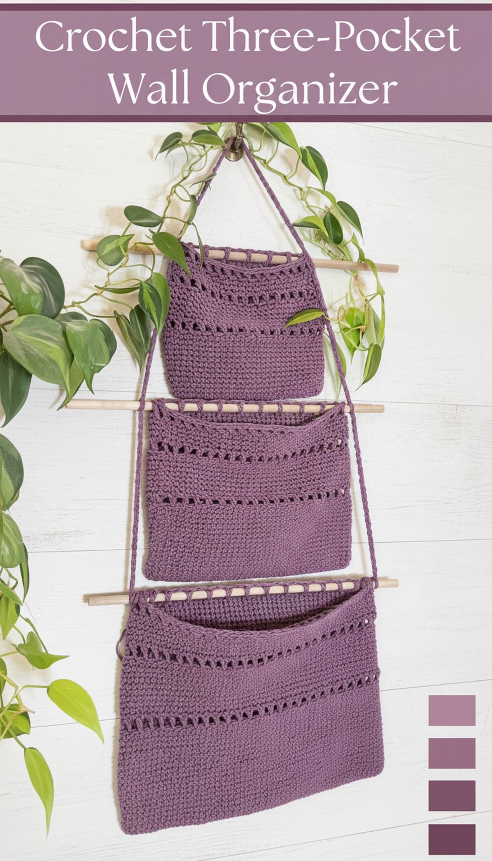 Crochet Three-Pocket Wall Organizer