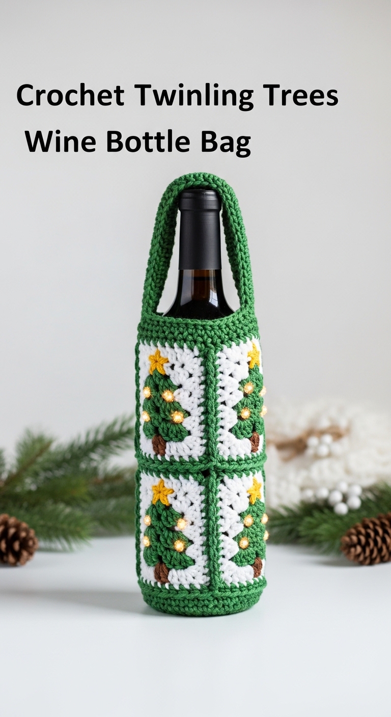Crochet Twinkling Trees Wine Bottle Bag