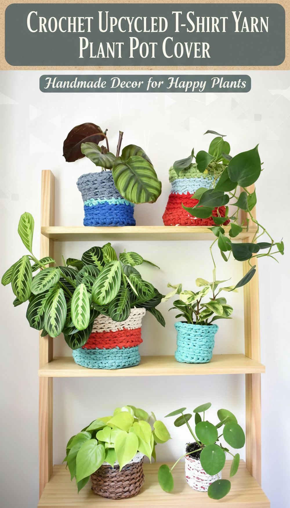 Crochet Upcycled T-Shirt Yarn Plant Pot Cover