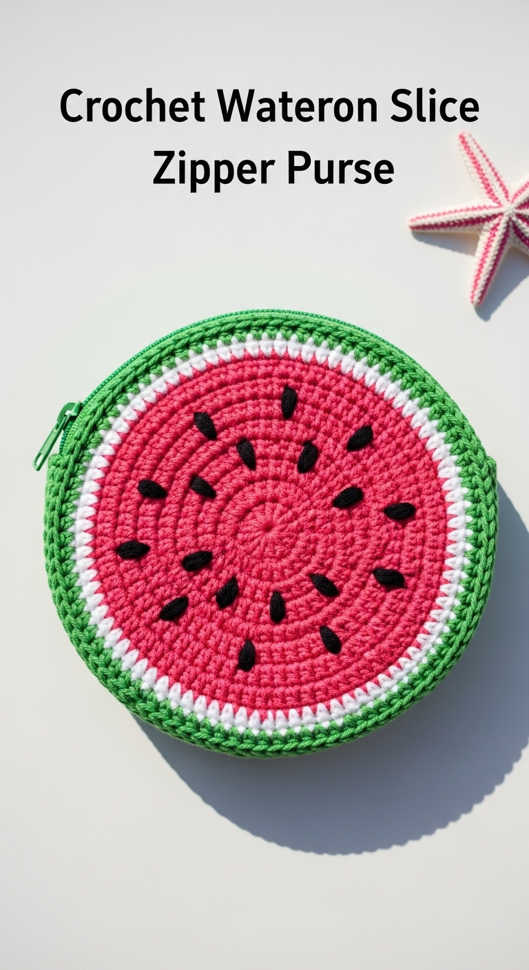 Crochet Watermelon Slice Zipper Purse