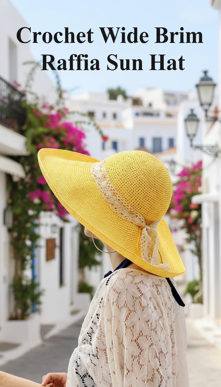 Crochet Wide Brim Raffia Sun Hat