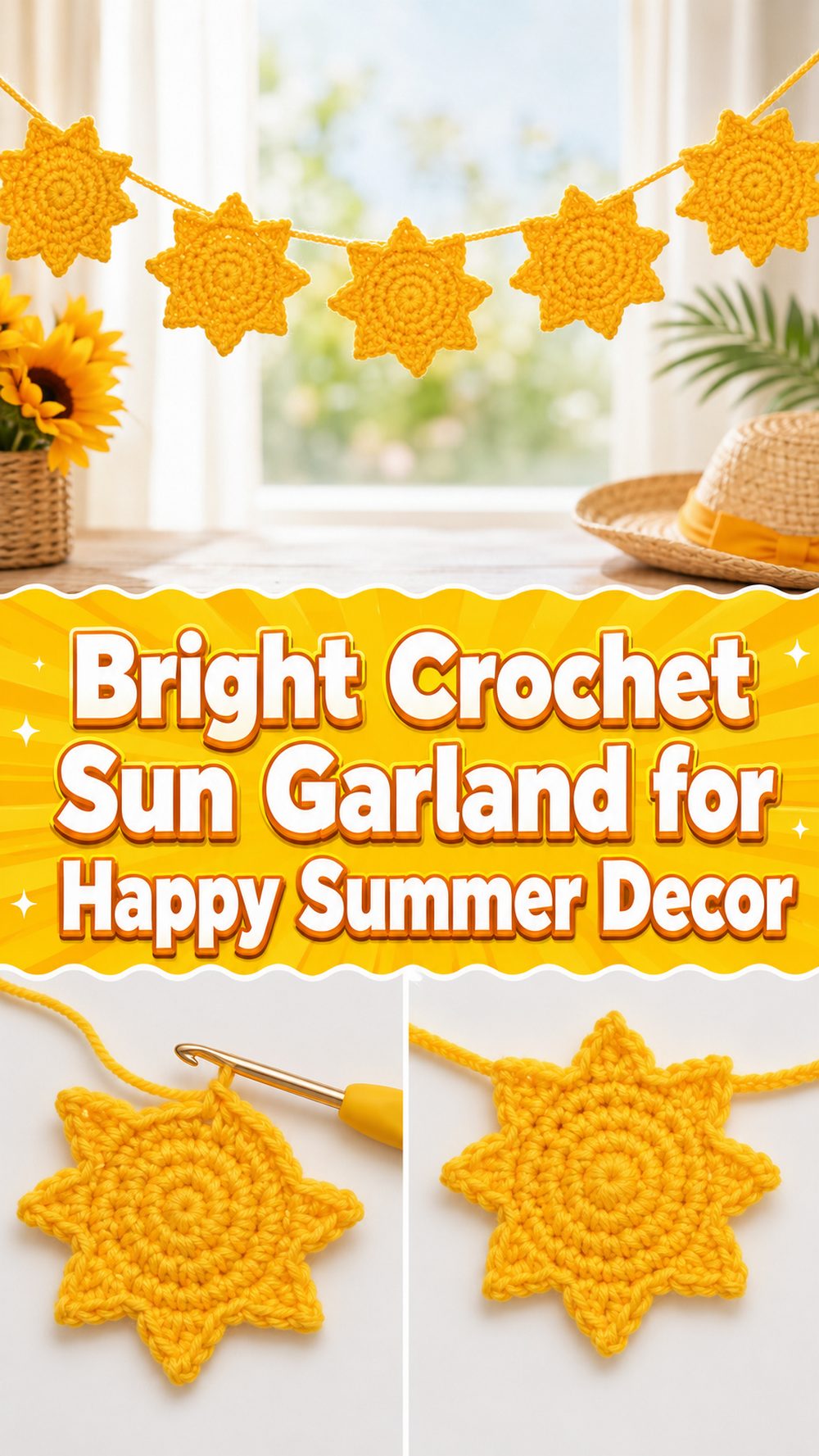 Bright Crochet Sun Garland for Happy Summer Decor