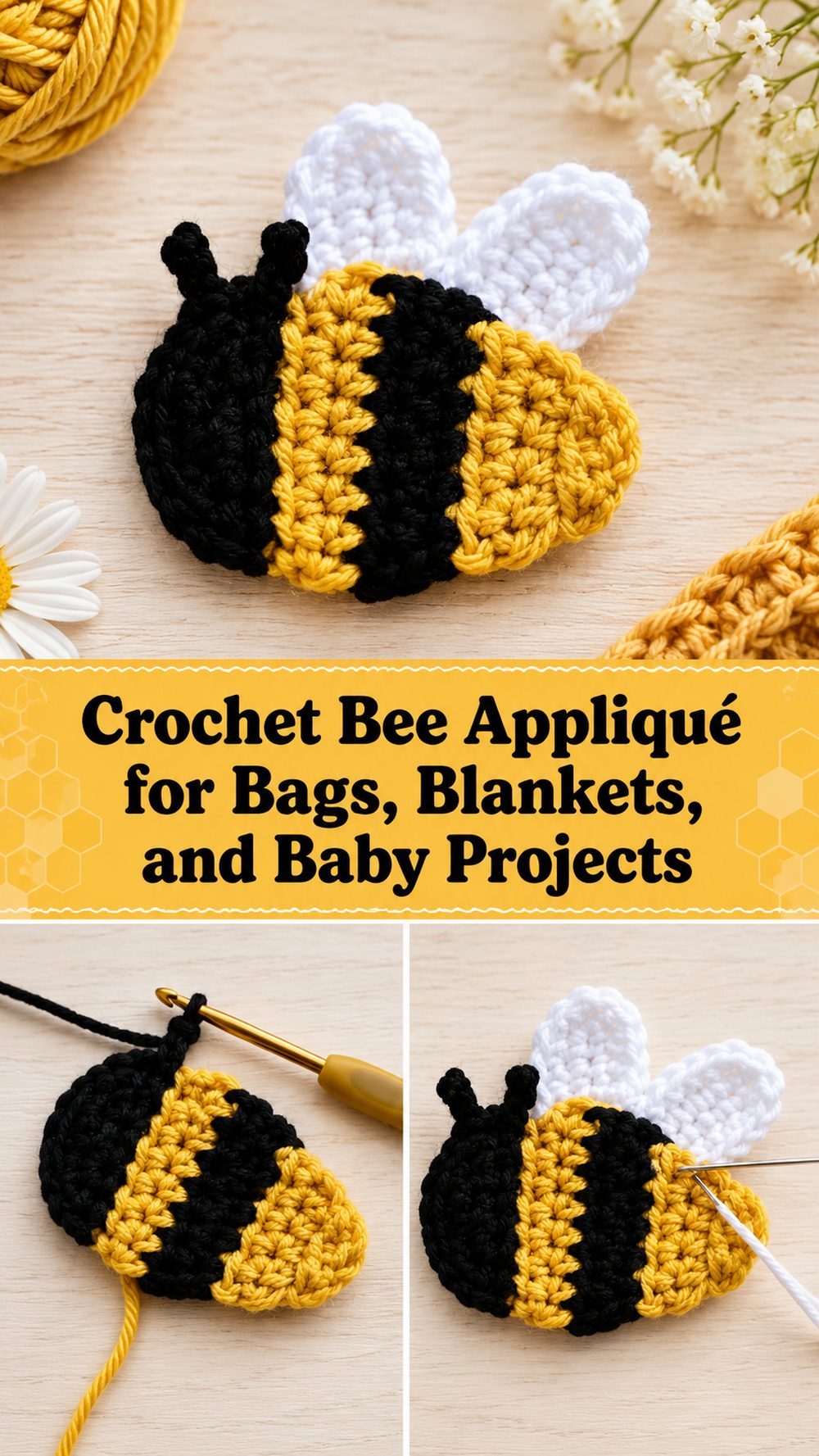 Crochet Bee Appliqué for Bags, Blankets, and Baby Projects