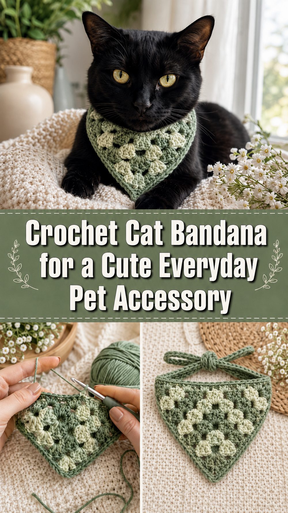 Crochet Cat Bandana for a Cute Everyday Pet Accessory