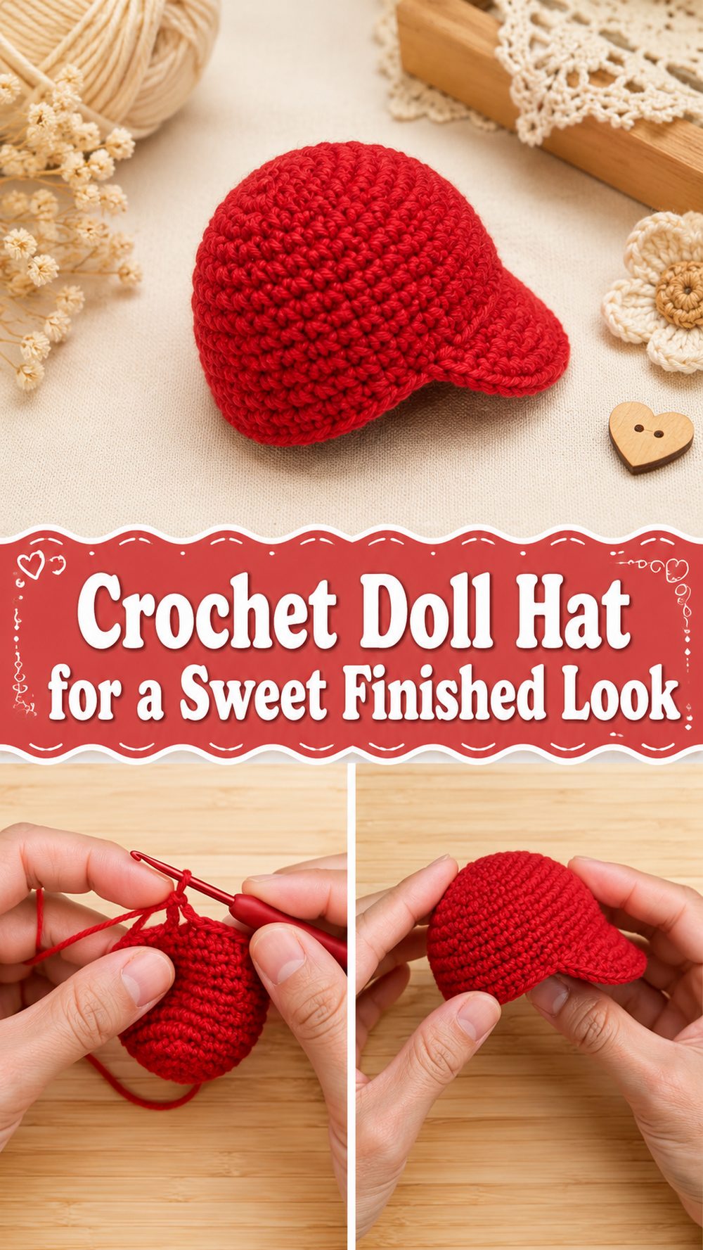 Crochet Doll Hat for a Sweet Finished Look