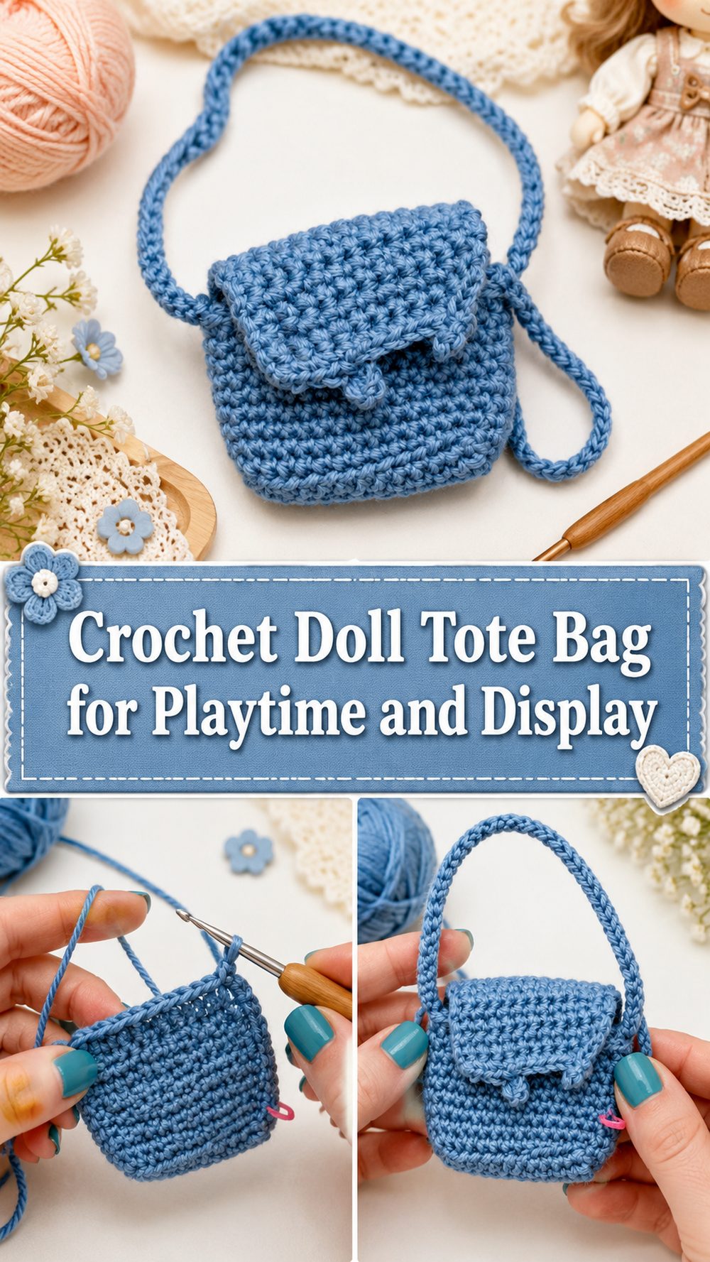 Crochet Doll Tote Bag for Playtime and Display