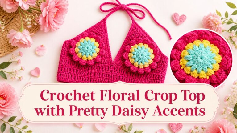 Crochet Floral Crop Top with Pretty Daisy Accents