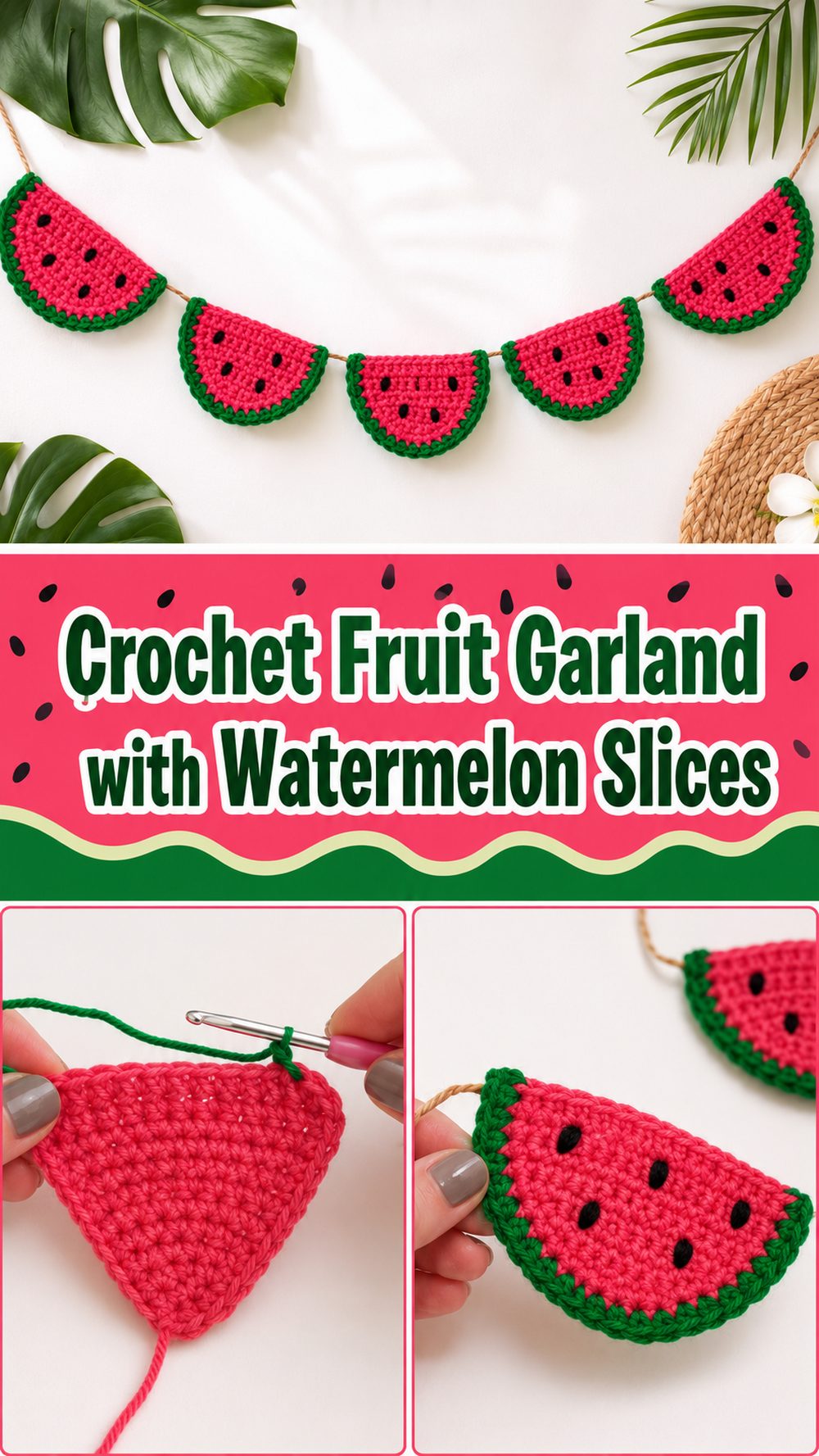 Crochet Fruit Garland with Watermelon Slices