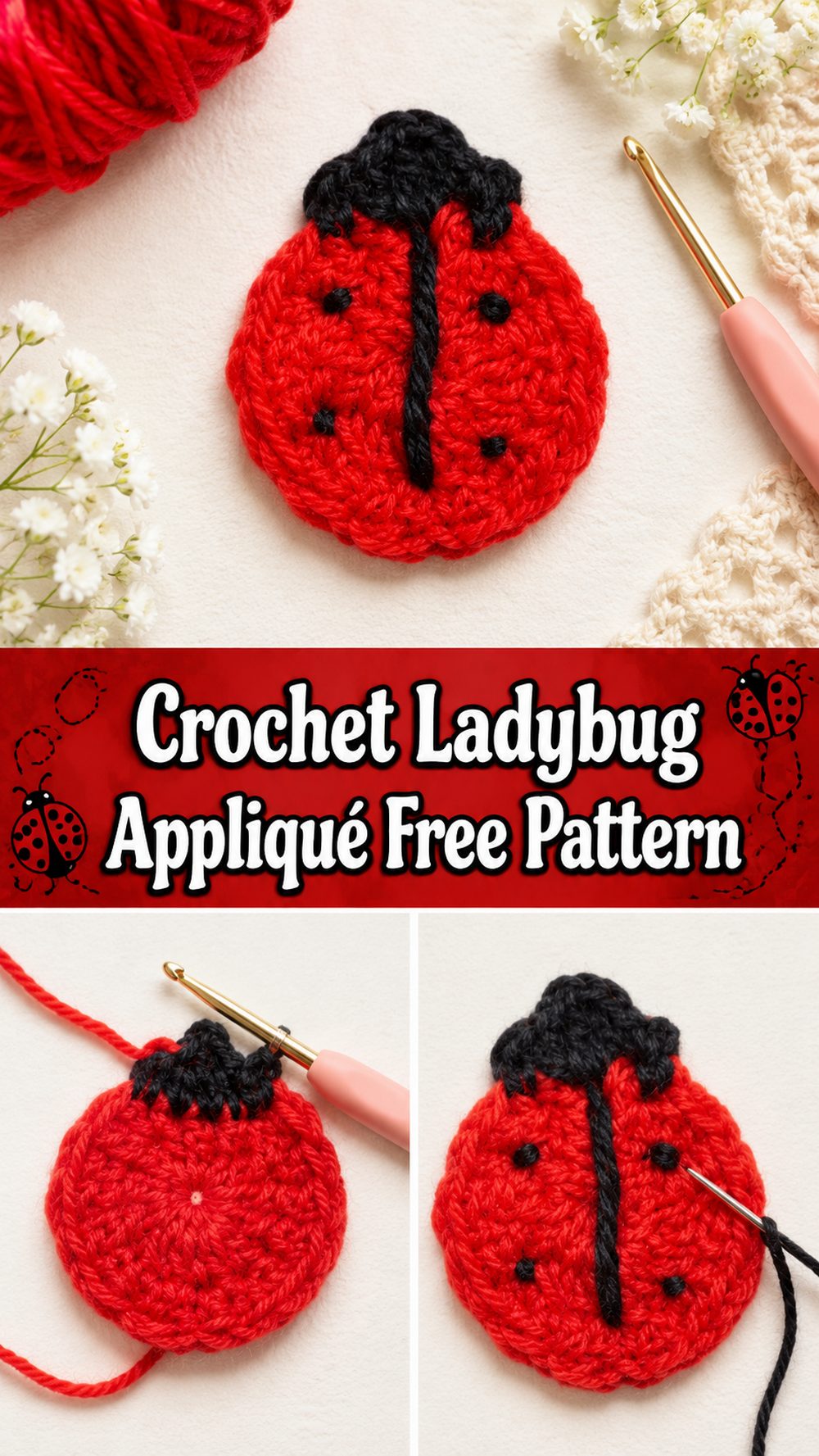Crochet Ladybug Appliqué Free Pattern