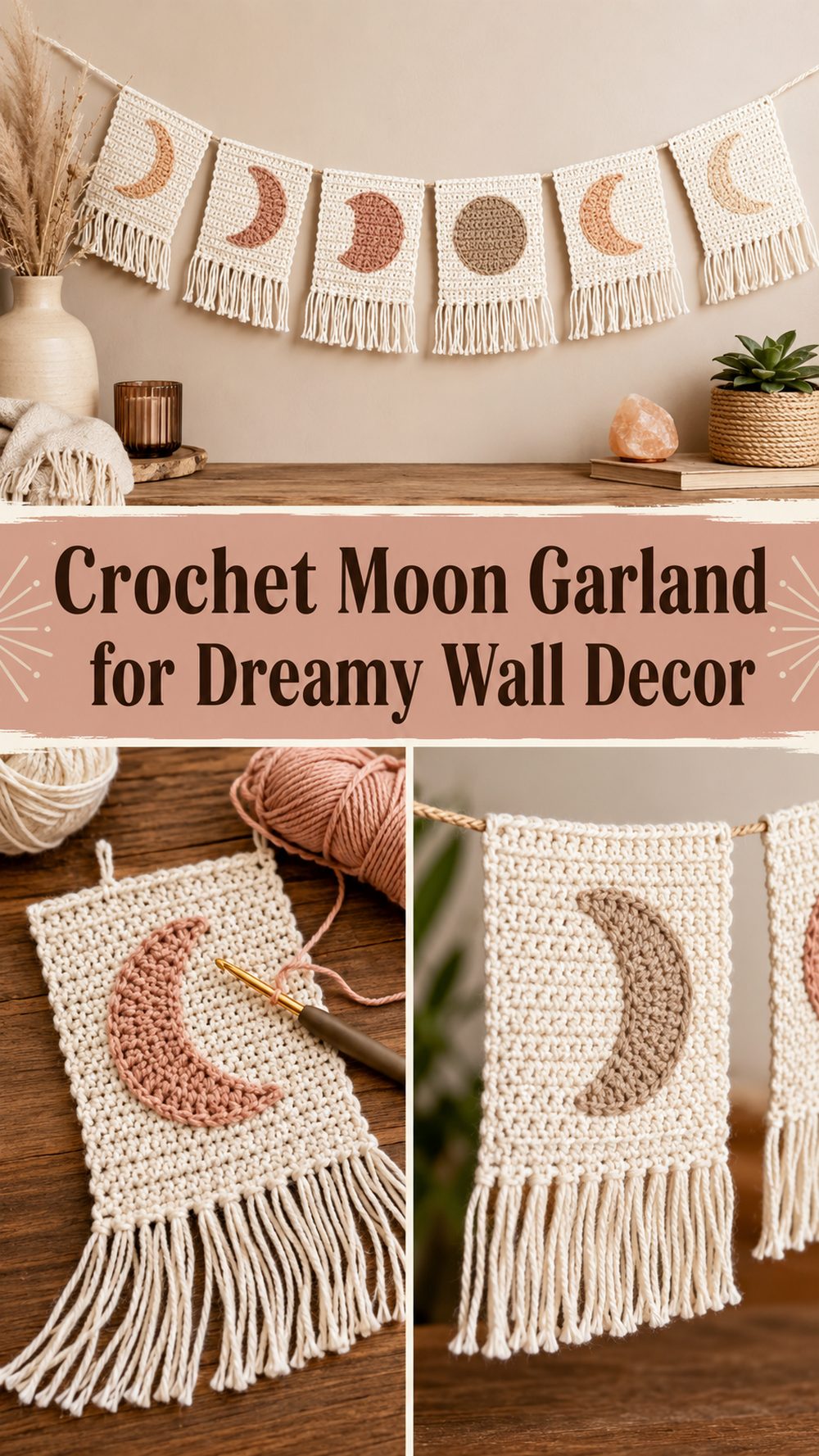 Crochet Moon Garland for Dreamy Wall Decor