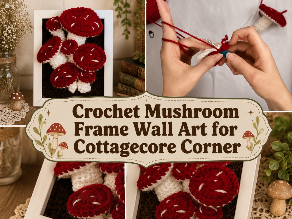 Crochet Mushroom Frame Wall Art for Cottagecore Corner