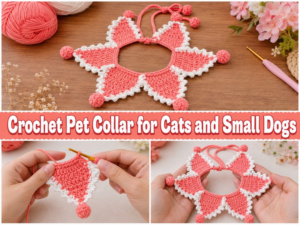 Crochet Pet Collar for Cats and Small Dogs s