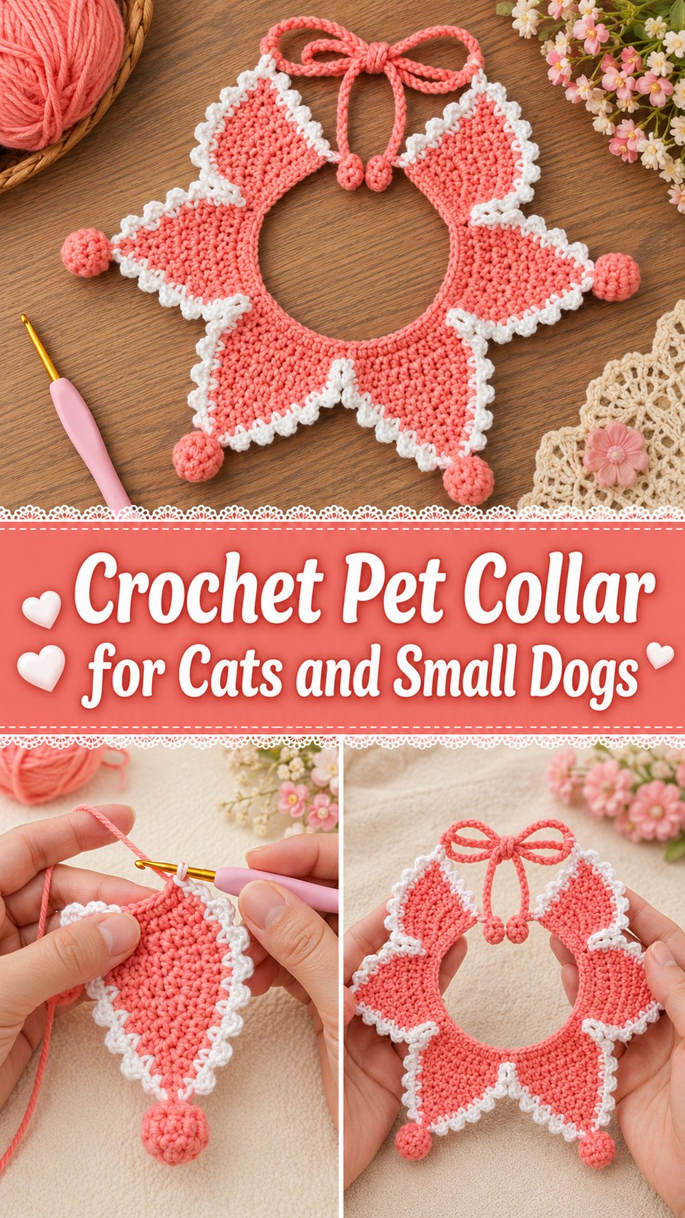 Crochet Pet Collar for Cats and Small Dogs