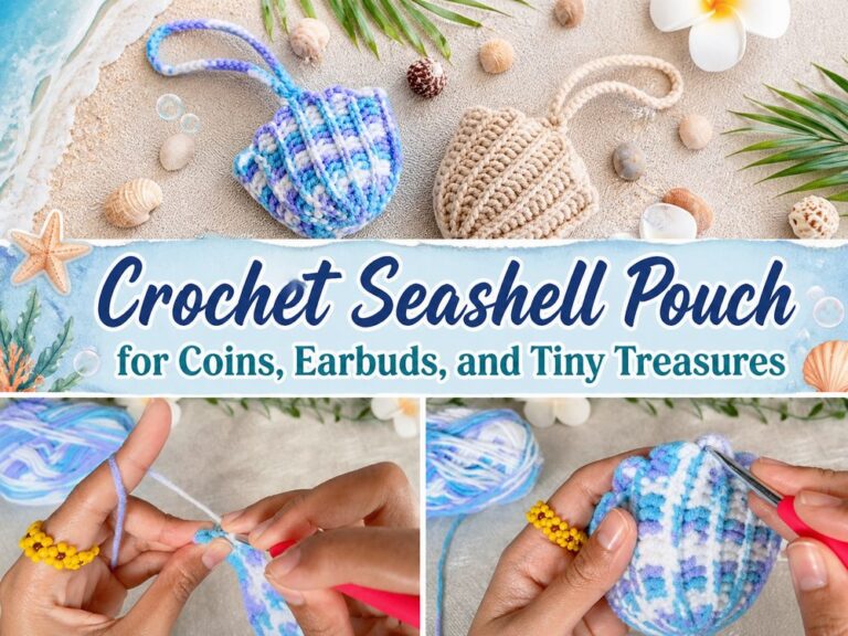 Crochet Seashell Pouch for Coins, Earbuds, and Tiny Treasures S