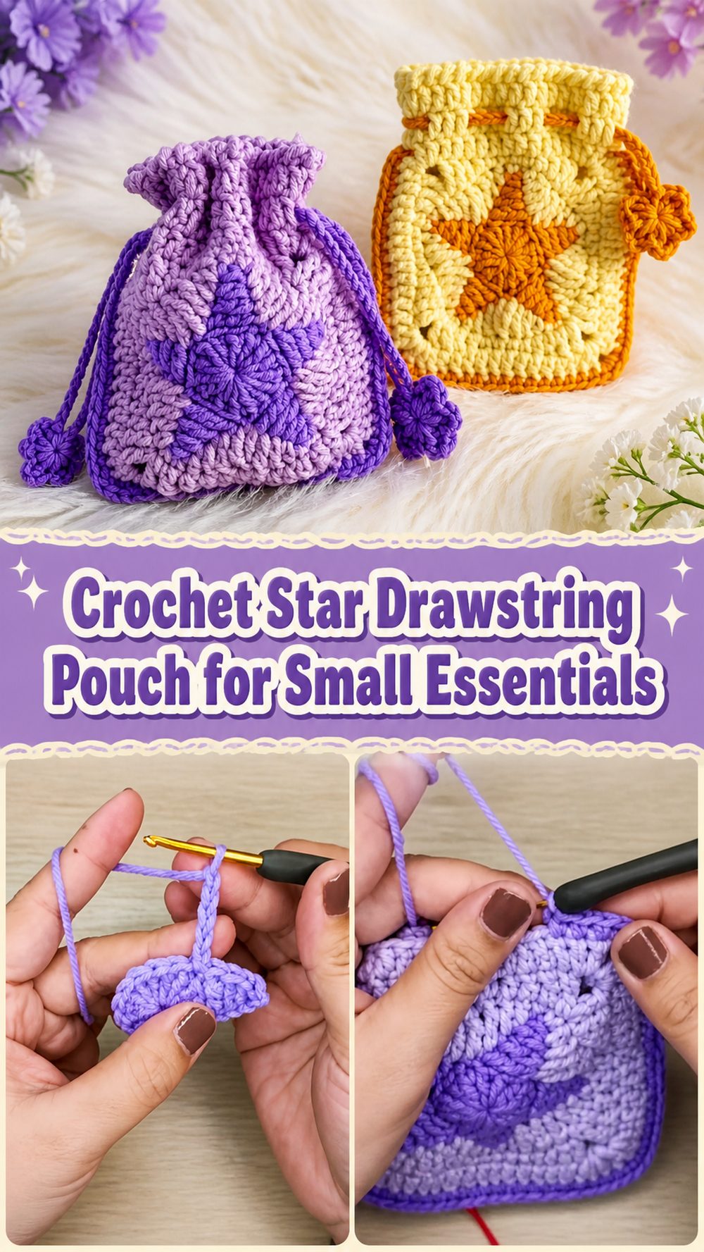 Crochet Star Drawstring Pouch for Small Essentials