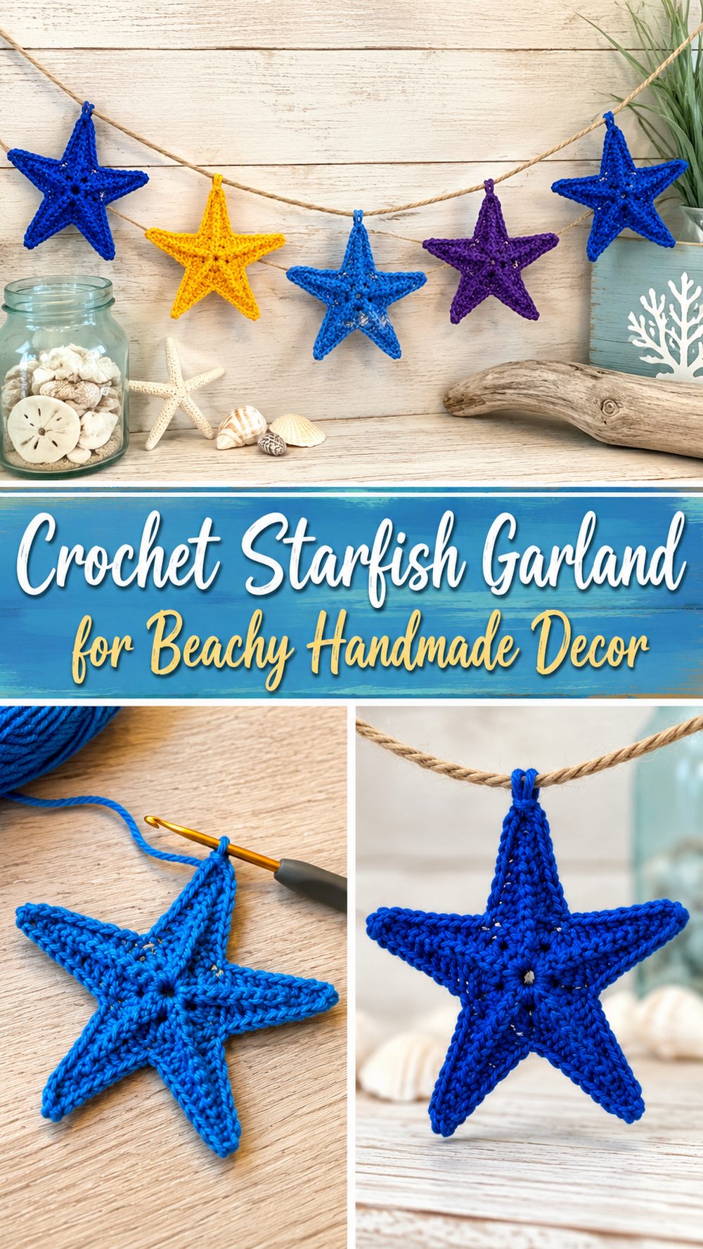 Crochet Starfish Garland for Beachy Handmade Decor