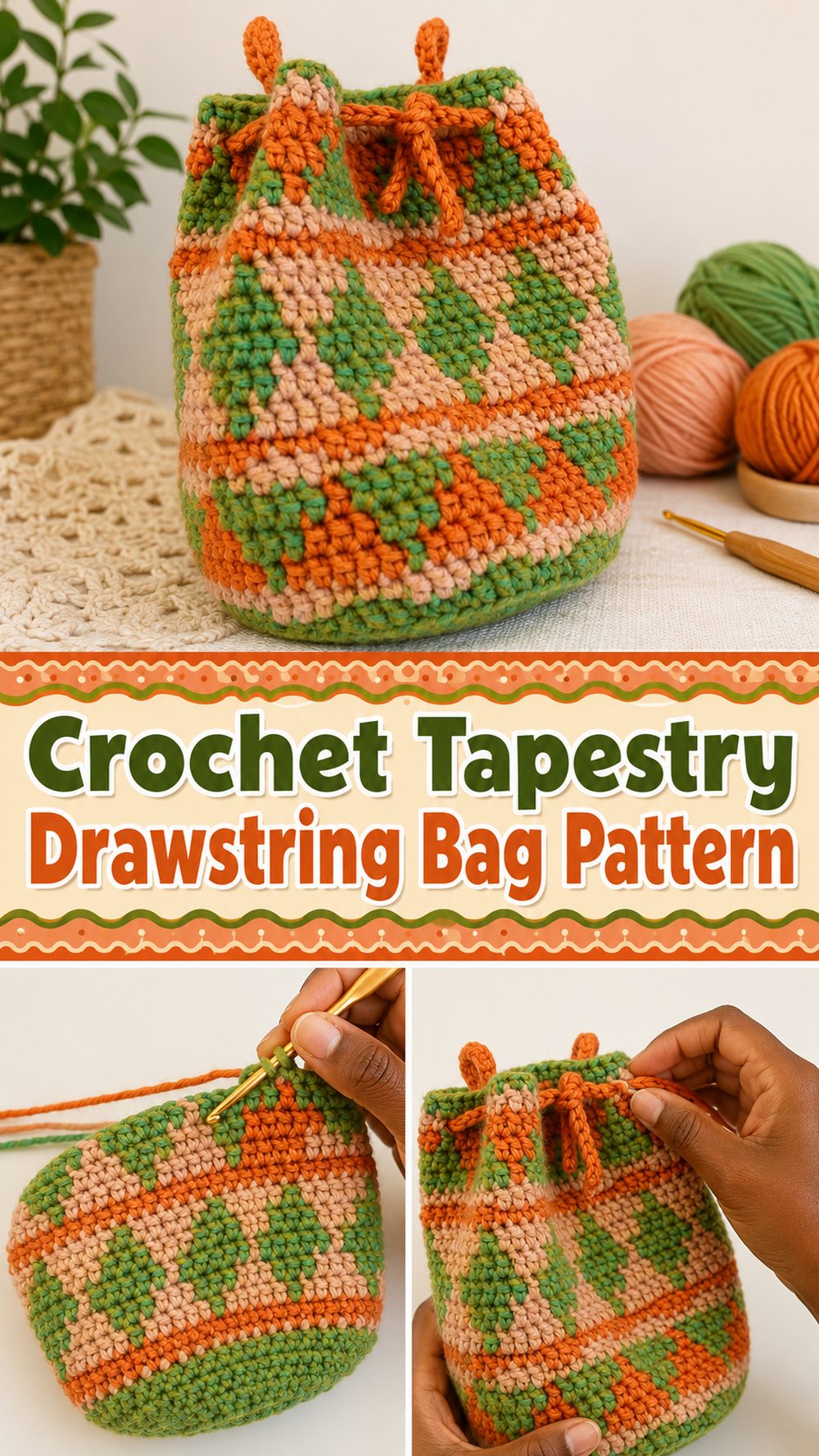 Crochet Tapestry Drawstring Bag Pattern