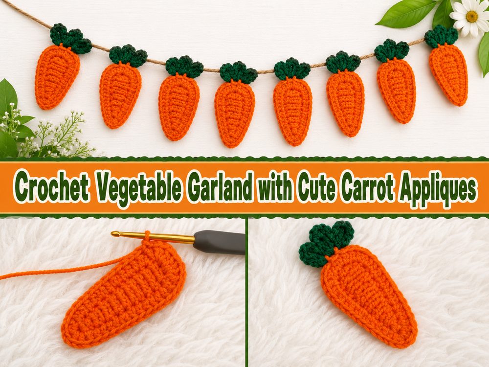 Crochet Vegetable Garland with Cute Carrot Appliques s