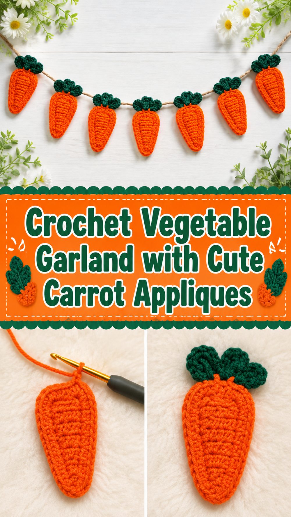 Crochet Vegetable Garland with Cute Carrot Appliques
