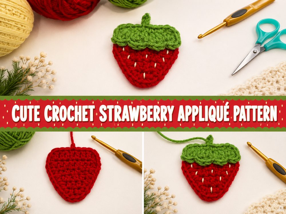 Cute Crochet Strawberry Appliqué Pattern s