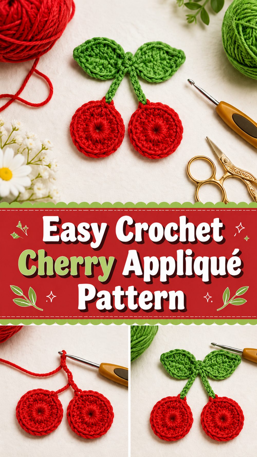 Easy Crochet Cherry Appliqué Pattern