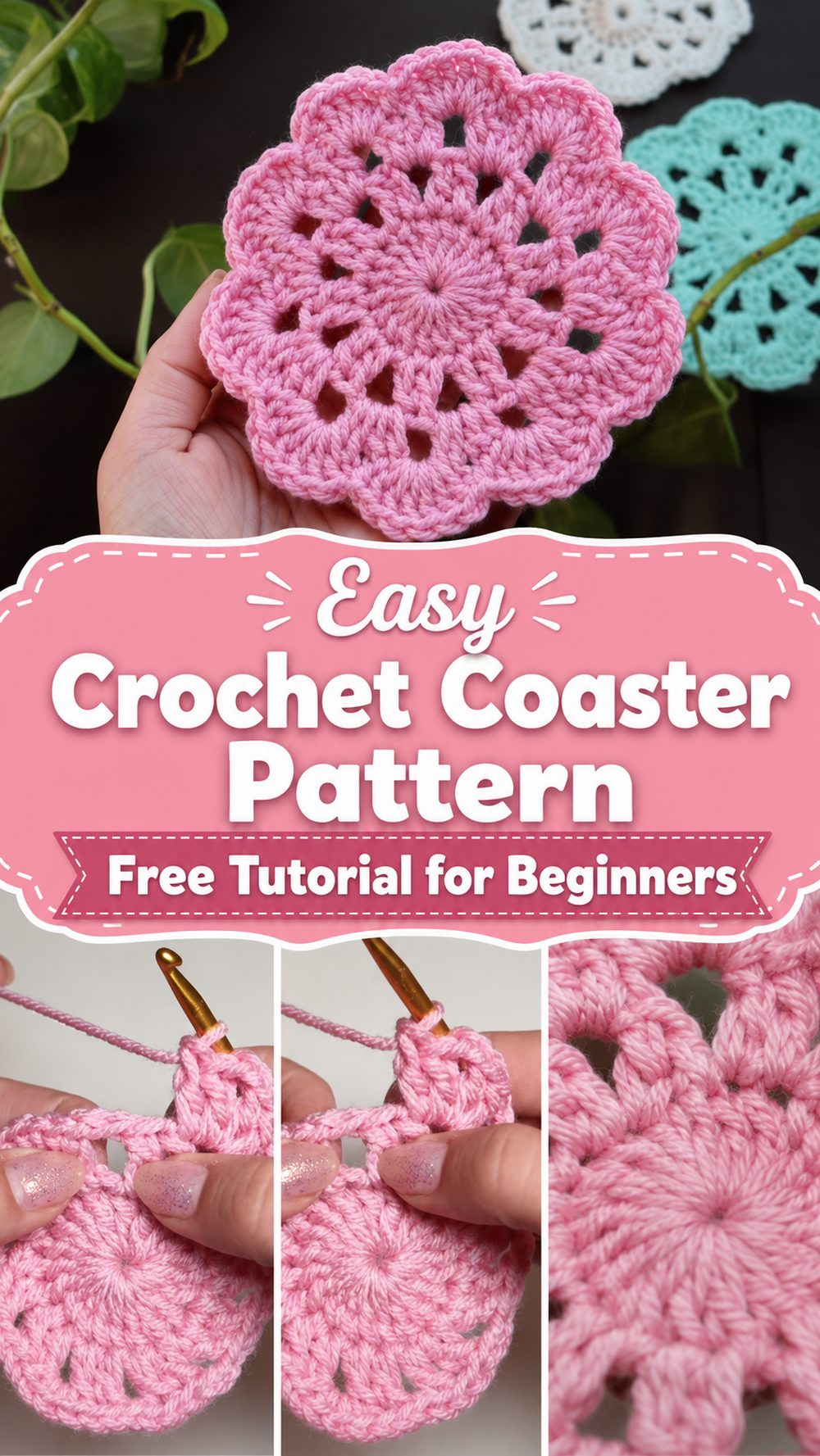 Easy Crochet Coaster Pattern Free Tutorial for Beginners