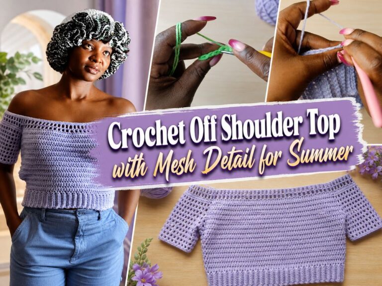 Easy Crochet Off Shoulder Top with Mesh Detail for Summer