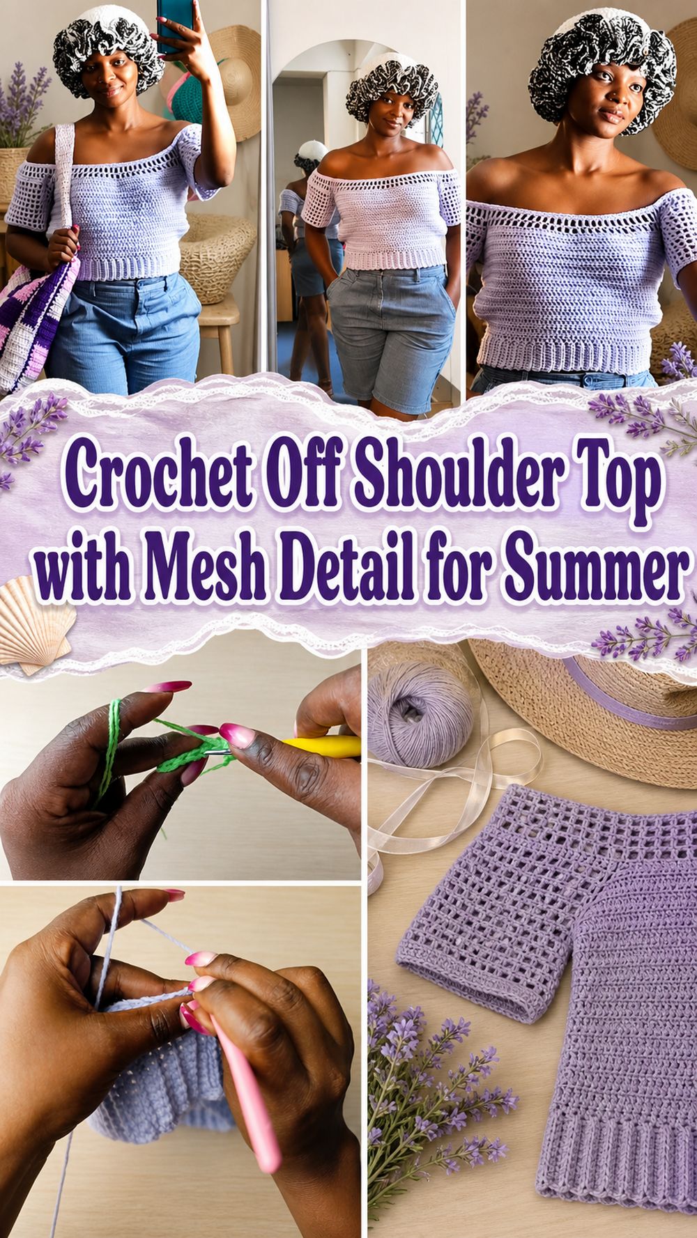 Easy Crochet Off Shoulder Top with Mesh Detail for Summer