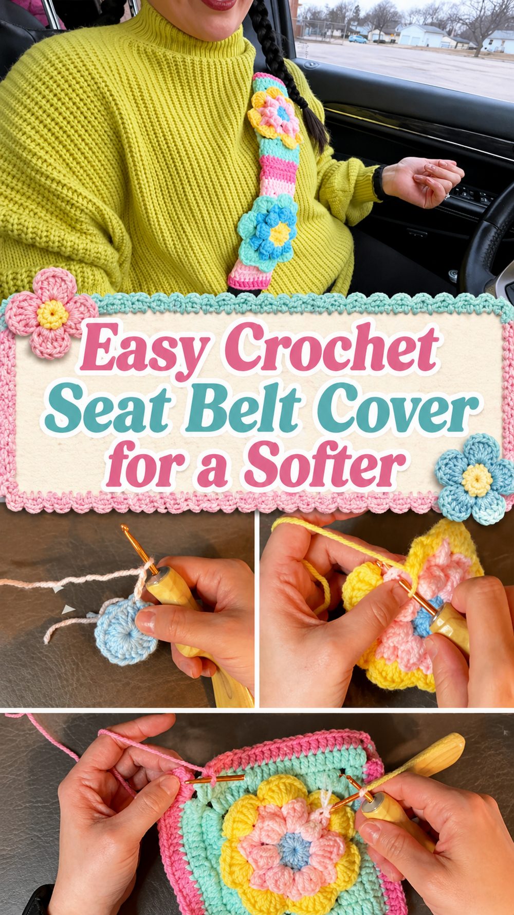 Easy Crochet Seat Belt Cover for a Softer
