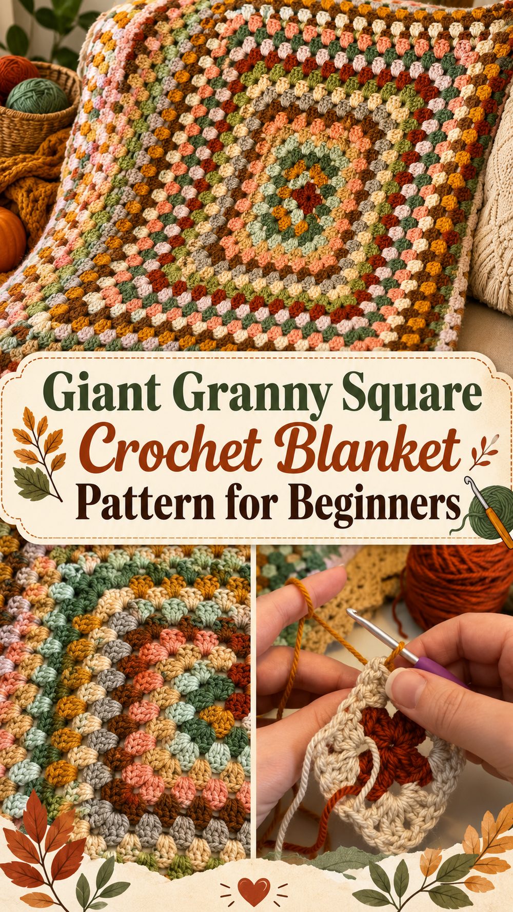 Easy Giant Granny Square Crochet Blanket Pattern for Beginners