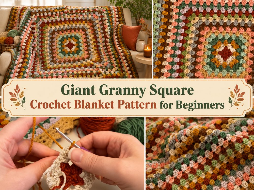 Easy Giant Granny Square Crochet Blanket Pattern for Beginners