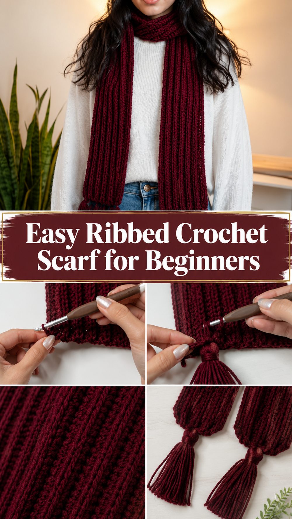 Easy Ribbed Crochet Scarf for Beginners