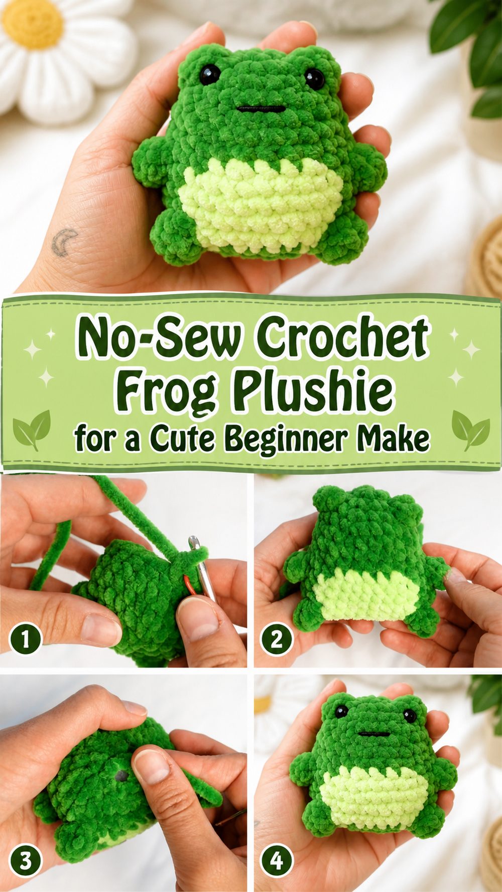 No-Sew Crochet Frog Plushie for a Cute Beginner Make