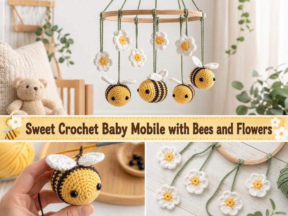 Sweet Crochet Baby Mobile with Bees and Flowers s