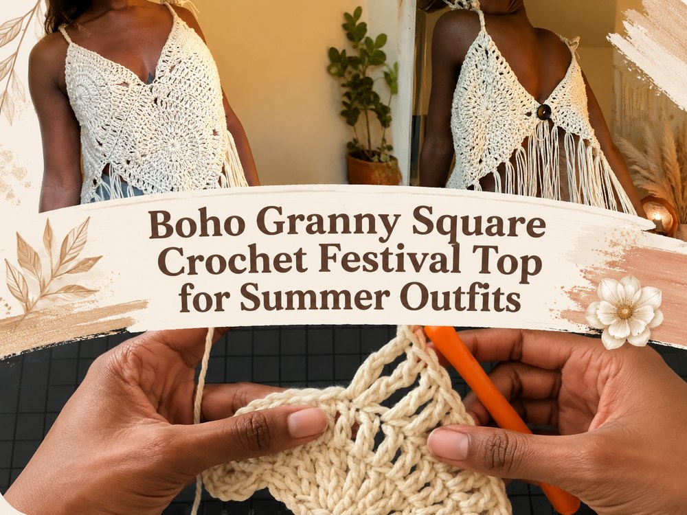 Boho Granny Square Crochet Festival Top for Summer Outfits