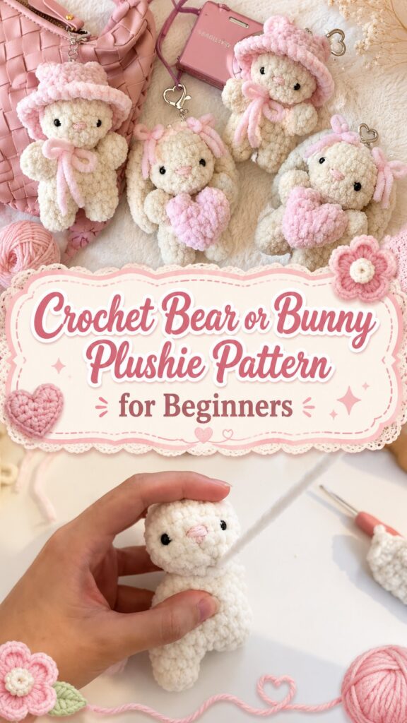 Crochet Bear or Bunny Plushie Pattern for Beginners