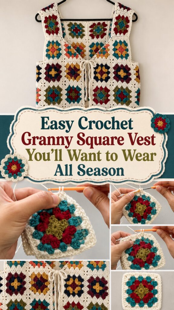 Easy Crochet Granny Square Vest You’ll Want to Wear All Season